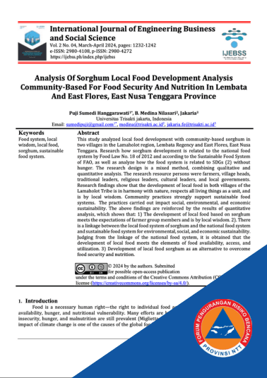 Analysis Of Sorghum Local Food Development Analysis Community-Based For Food Security And Nutrition In Lembata And East Flores, East Nusa Tenggara Province