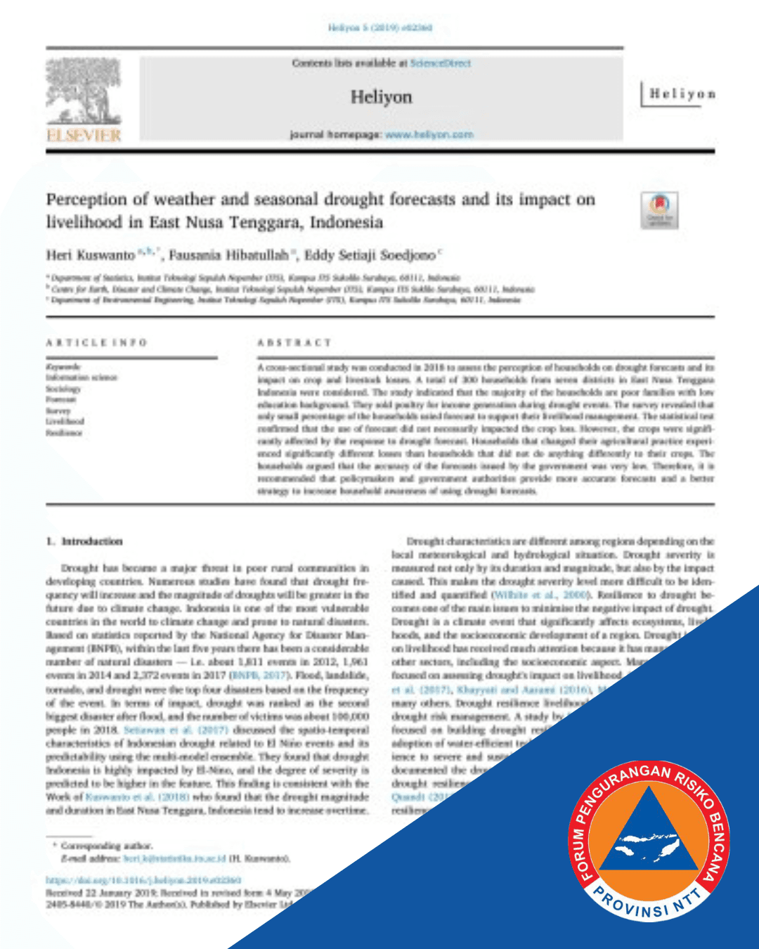 Perception of weather and seasonal drought forecasts and its impact on livelihood in East Nusa Tenggara, Indonesia