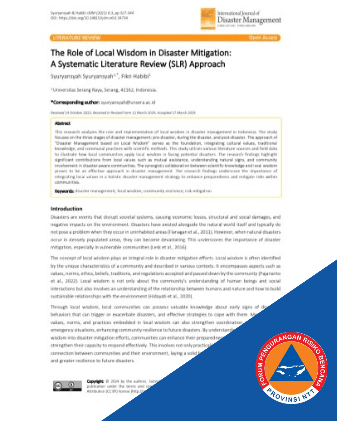 The Role of Local Wisdom in Disaster Mitigation: A Systematic Literature Review (SLR) Approach