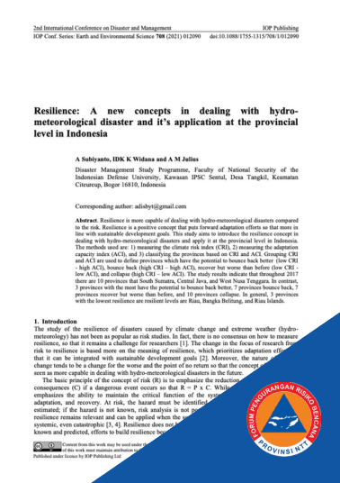 Resilience- A new concepts in dealing with hydrometeorological disaster and it’s application at the provincial level in Indonesia