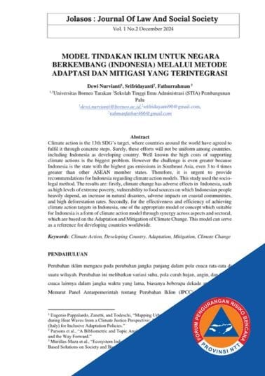 Model Tindakan Iklim untuk Negara Berkembang (Indonesia) melalui Metode Adaptasi dan Mitigasi yang Terintegrasi
