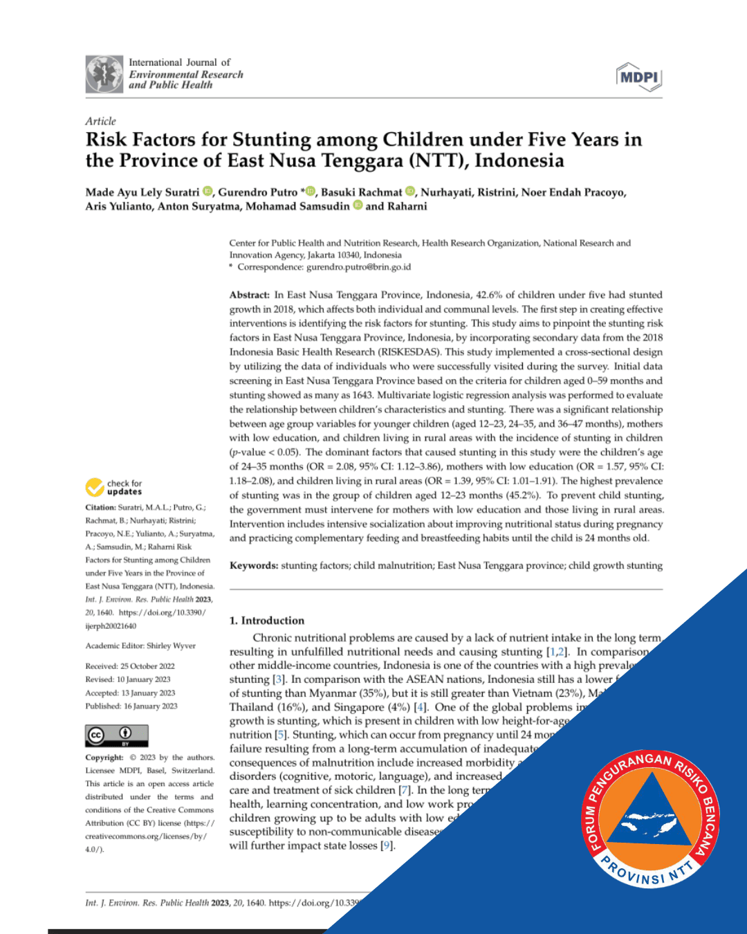 Clustering Of Stunting Prevalence with Gender Equality in Households Index and Socio- Demographic Variables In Regency/Cities Of Bali, West Nusa Tenggara And East Nusa Tenggara Provinces