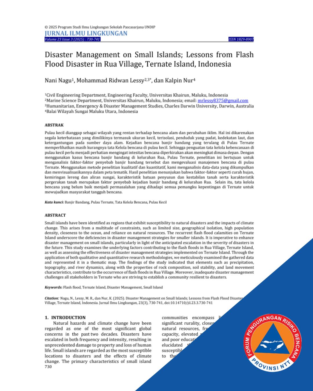 Disaster Management on Small Islands: Lessons from Flash Flood Disaster in Rua Village, Ternate Island, Indonesia
