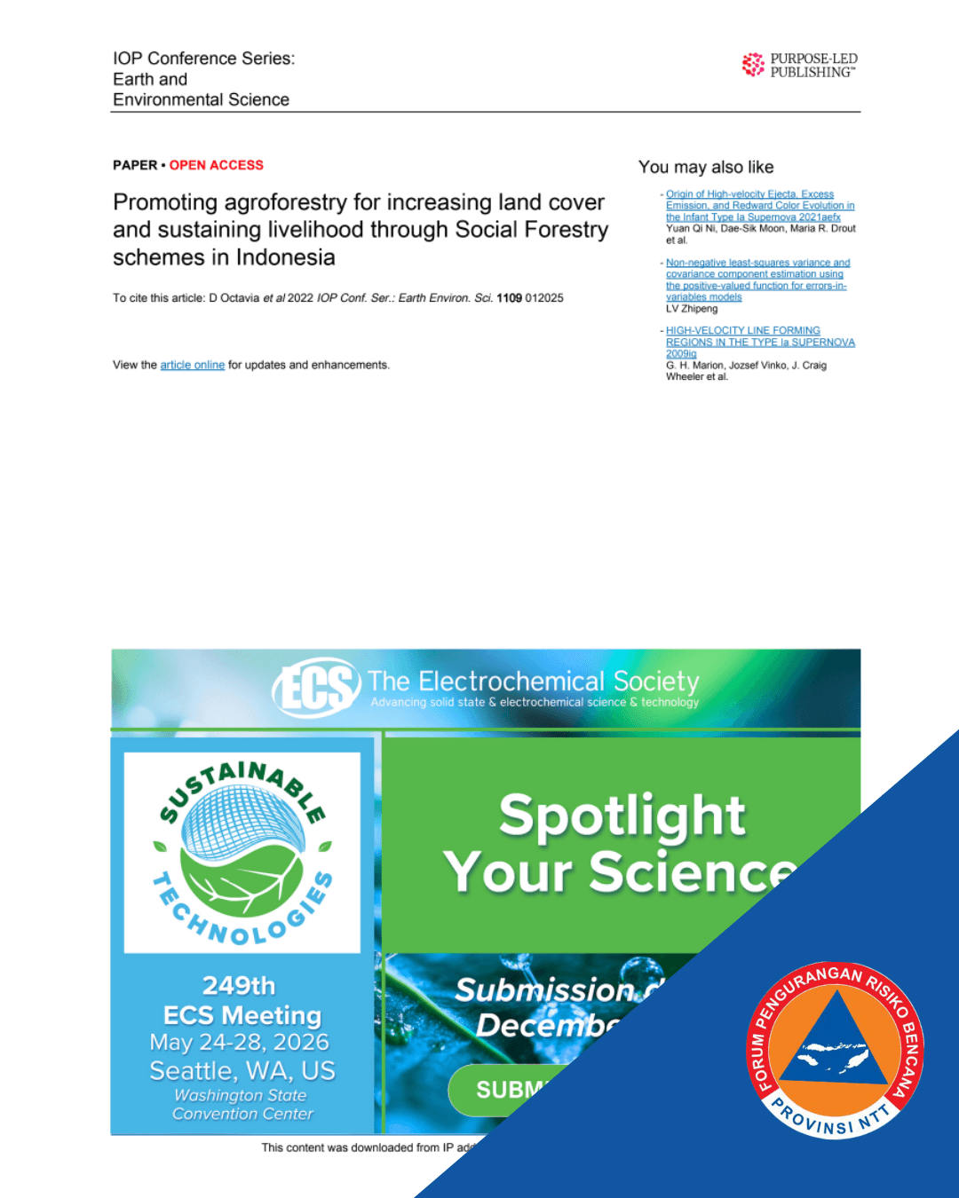 Promoting Agroforestry for Increasing Land Cover and Sustaining Livelihood through Social Forestry Schemes in Indonesia