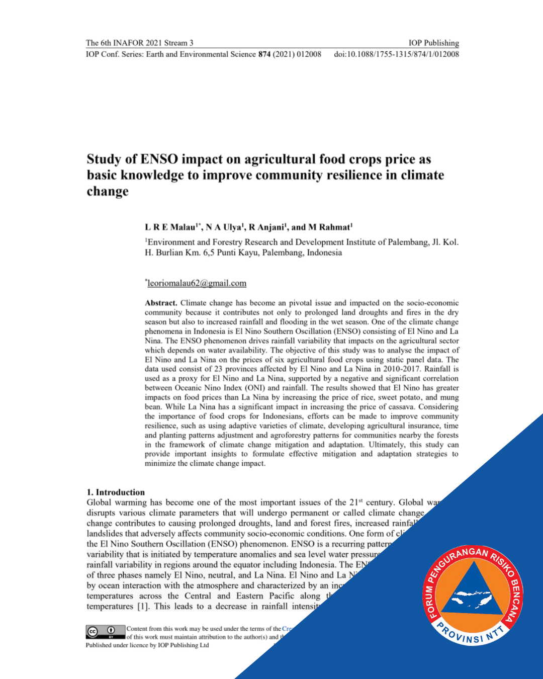 Adaptation and mitigation strategies for impacts and efforts of climate change in Indonesia