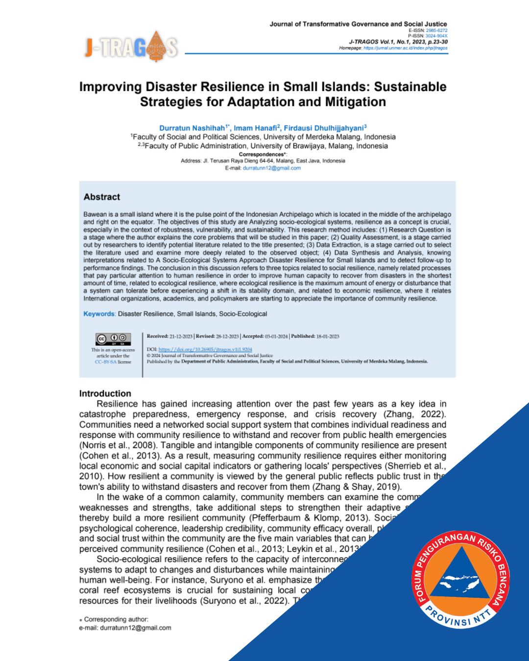 Improving Disaster Resilience in Small Islands: Sustainable Strategies for Adaptation and Mitigation