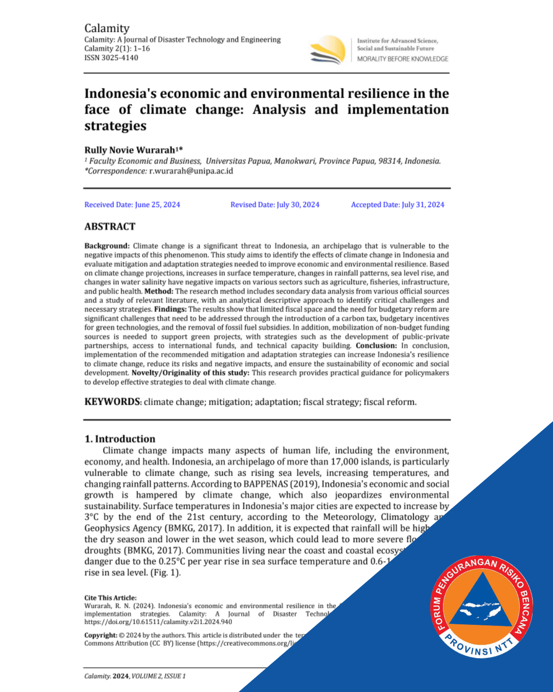 Indonesia’s Economic and Environmental Resilience in the Face of Climate Change: Analysis and Implementation Strategies
