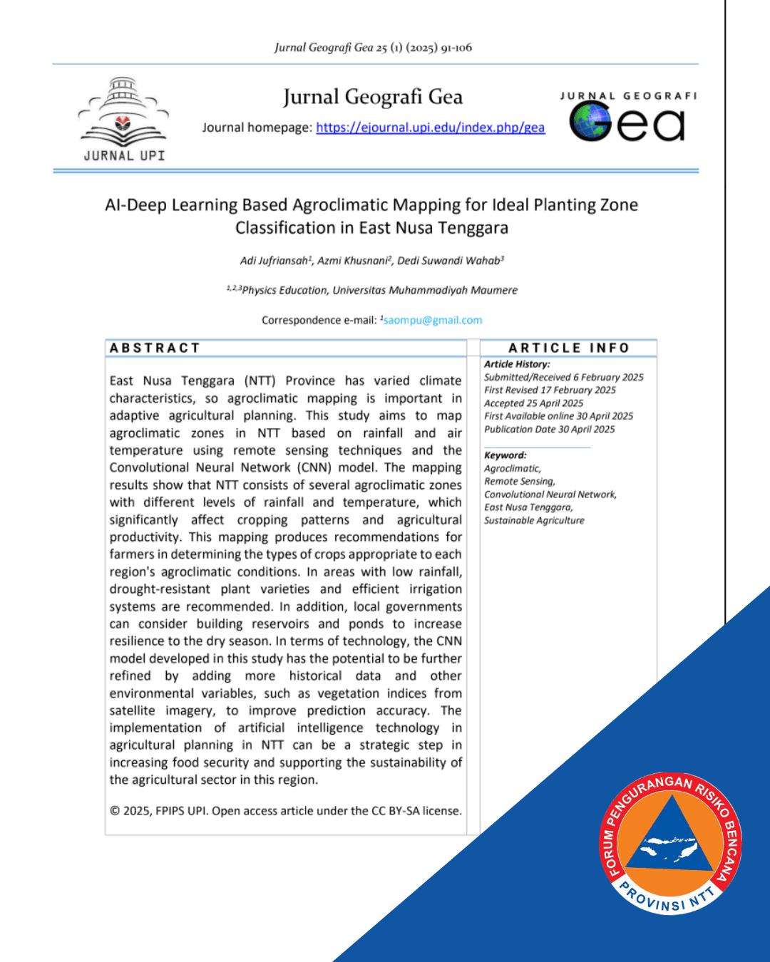 AI-Deep Learning Based Agroclimatic Mapping for Ideal Planting Zone Classification in East Nusa Tenggara